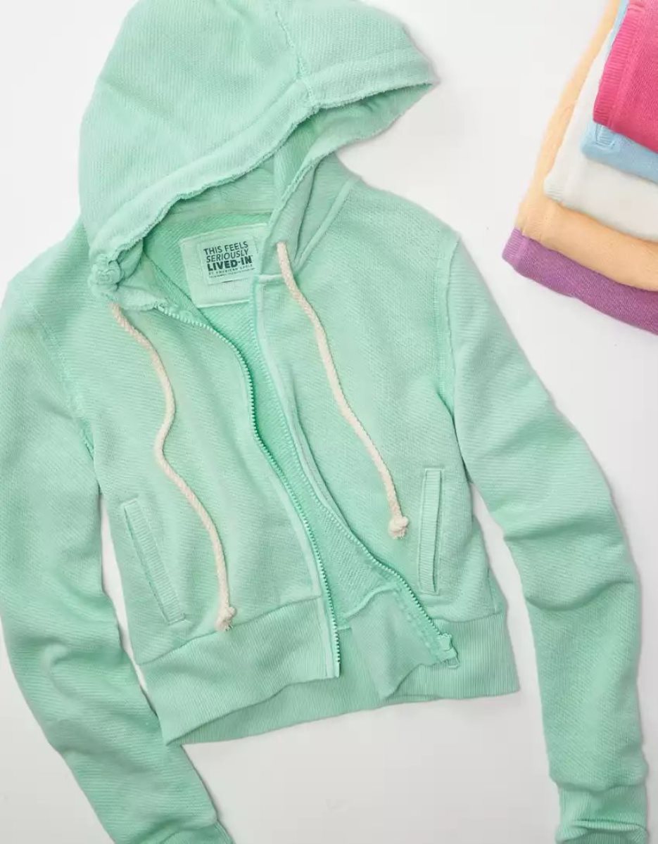 Sweat à Capuche American Eagle AE Sun Set Zip-Up Vert Femme | ZJP-95971646